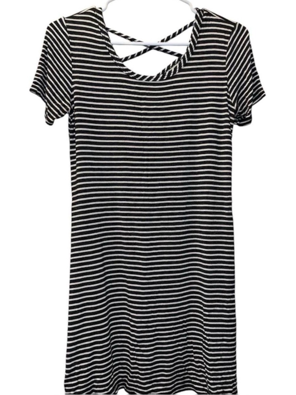 Olivia Rae Black & White Striped Tee Dress with Crisscross Back